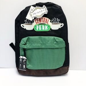 NWT Friends Central Perk Backpack Padded Straps Tech Sleeve Water Bottle Pockets